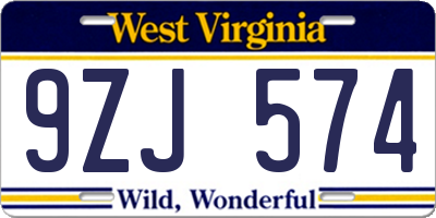 WV license plate 9ZJ574