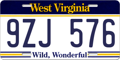 WV license plate 9ZJ576