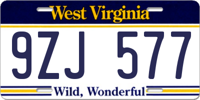WV license plate 9ZJ577