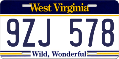 WV license plate 9ZJ578