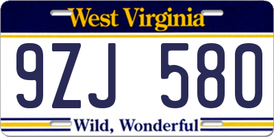 WV license plate 9ZJ580