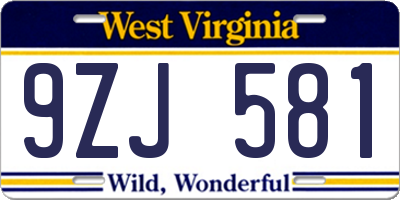 WV license plate 9ZJ581