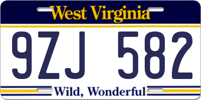WV license plate 9ZJ582