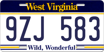 WV license plate 9ZJ583