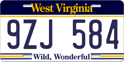 WV license plate 9ZJ584
