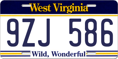 WV license plate 9ZJ586