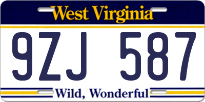 WV license plate 9ZJ587