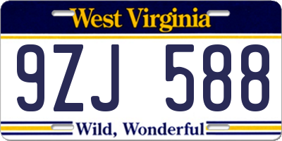 WV license plate 9ZJ588