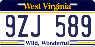 WV license plate 9ZJ589