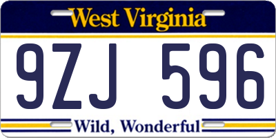 WV license plate 9ZJ596