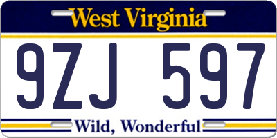 WV license plate 9ZJ597