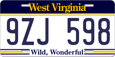 WV license plate 9ZJ598