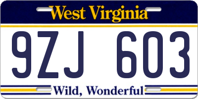 WV license plate 9ZJ603