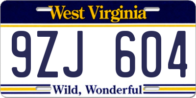 WV license plate 9ZJ604