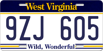 WV license plate 9ZJ605
