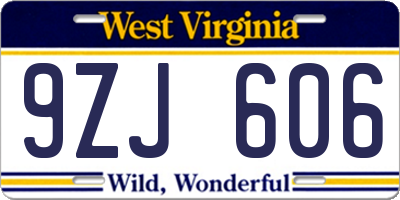 WV license plate 9ZJ606