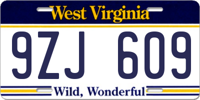 WV license plate 9ZJ609