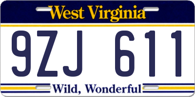 WV license plate 9ZJ611