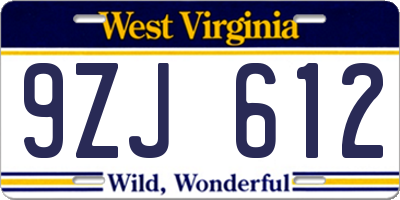 WV license plate 9ZJ612