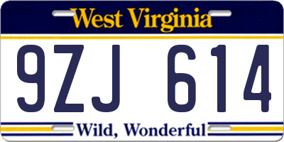 WV license plate 9ZJ614