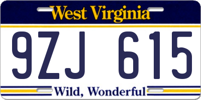WV license plate 9ZJ615