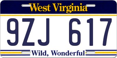 WV license plate 9ZJ617