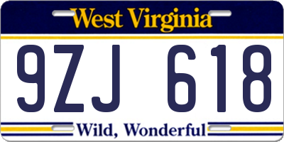 WV license plate 9ZJ618