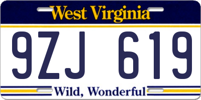 WV license plate 9ZJ619