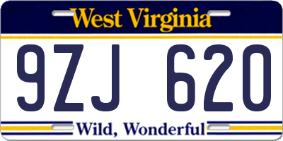 WV license plate 9ZJ620