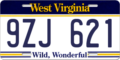 WV license plate 9ZJ621