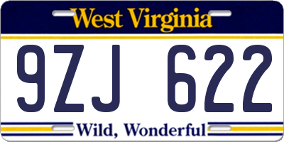 WV license plate 9ZJ622