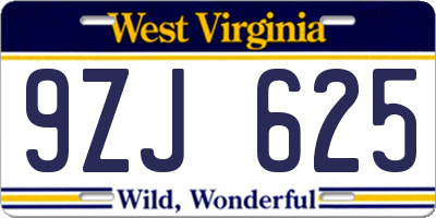 WV license plate 9ZJ625