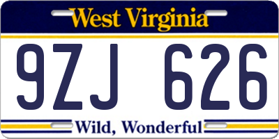 WV license plate 9ZJ626
