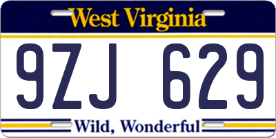 WV license plate 9ZJ629