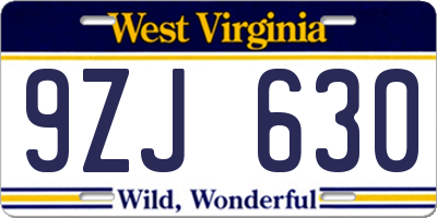 WV license plate 9ZJ630