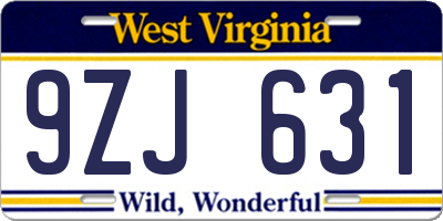 WV license plate 9ZJ631