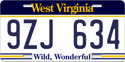 WV license plate 9ZJ634
