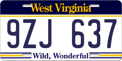 WV license plate 9ZJ637