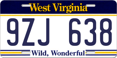 WV license plate 9ZJ638