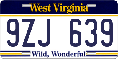 WV license plate 9ZJ639