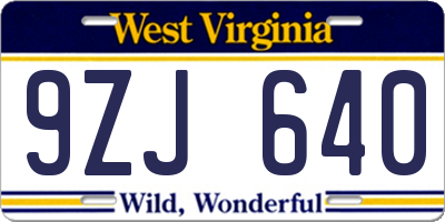 WV license plate 9ZJ640