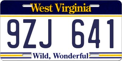 WV license plate 9ZJ641