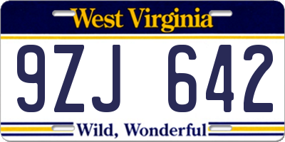 WV license plate 9ZJ642