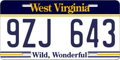 WV license plate 9ZJ643
