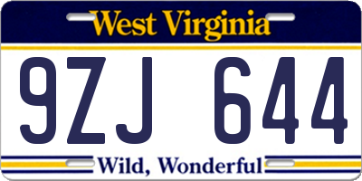 WV license plate 9ZJ644