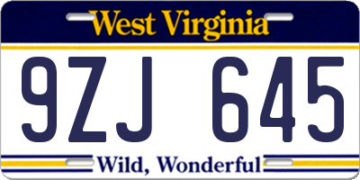 WV license plate 9ZJ645