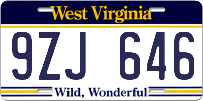 WV license plate 9ZJ646