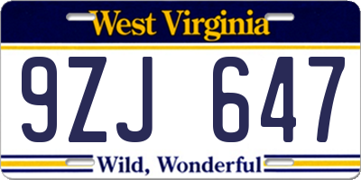 WV license plate 9ZJ647