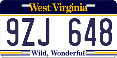 WV license plate 9ZJ648