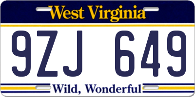 WV license plate 9ZJ649